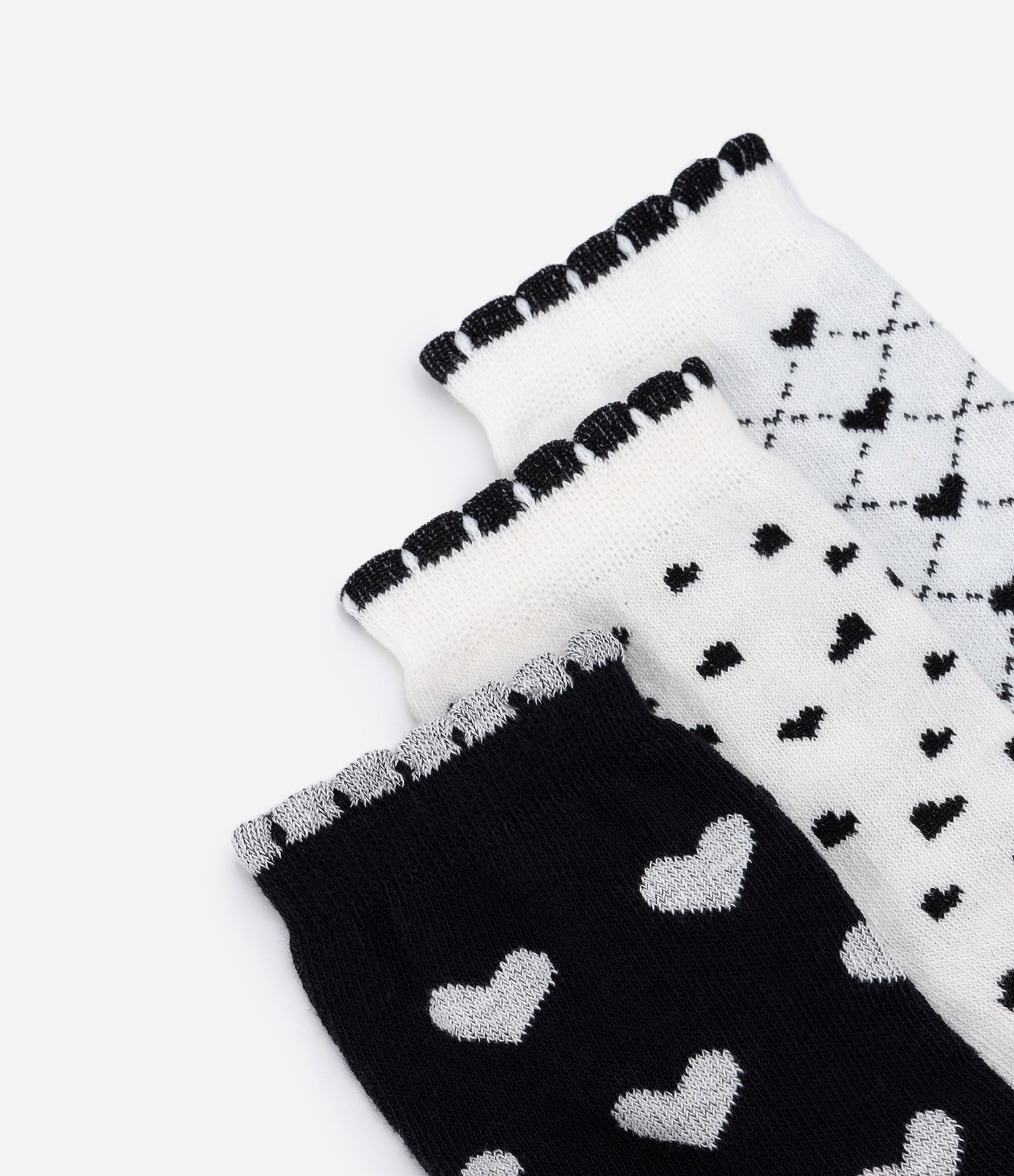 Kit 03 Pares de Meias Infantis com Estampa de Corações - Tam 19 ao 34 Branco/Preto 4