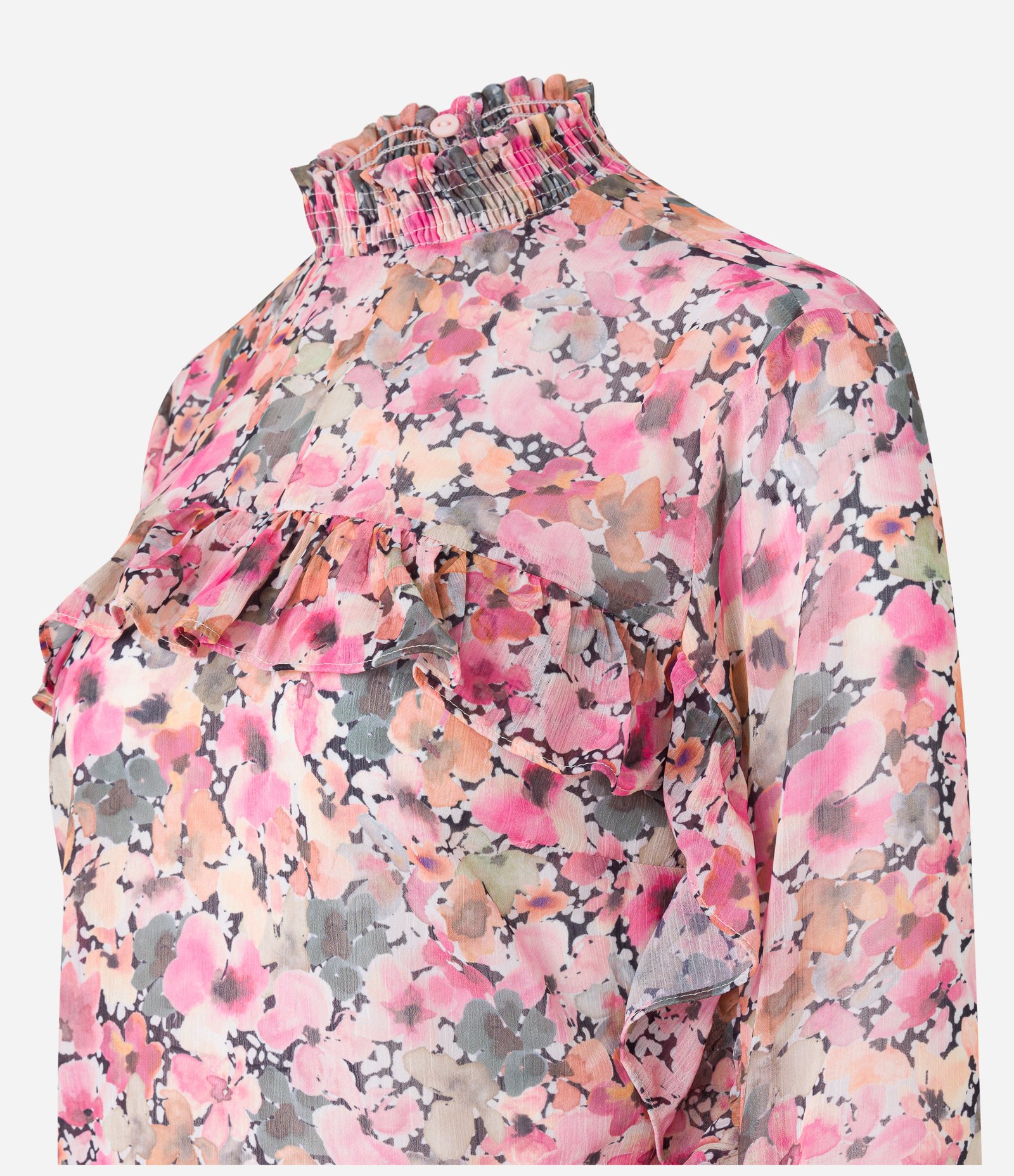 Blusa em Chiffon com Babados e Estampa Floral Rosa 7