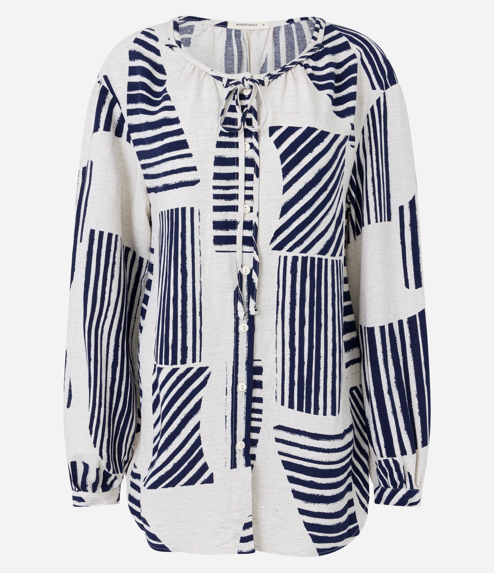 Camisa Ampla em Viscolinho com Manga Bufante e Estampa de Riscos Off White 5