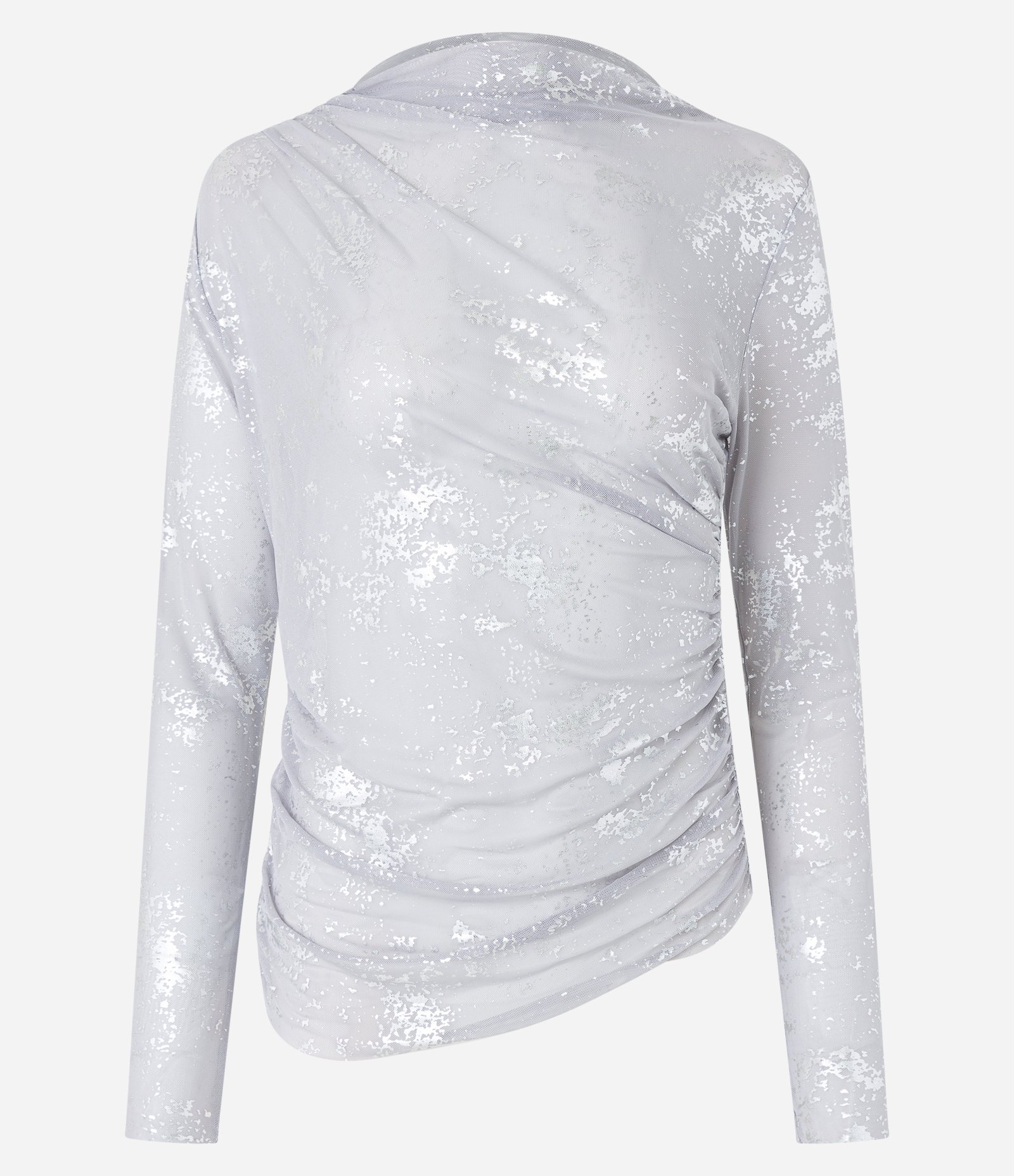 Blusa em Tule com Gola Degagê e Detalhe em Fio Metalizado Cinza 4