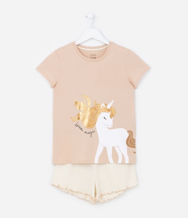 Pijama Infantil Curto em Algodão Estampa Unicórnio - Tam 5 a 14 anos