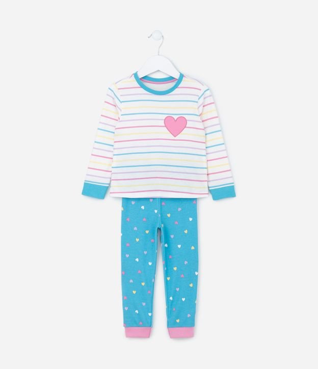 Pijama Infantil com Estampa Listradinha e Coração Bordado - Tam 2 a 4 anos