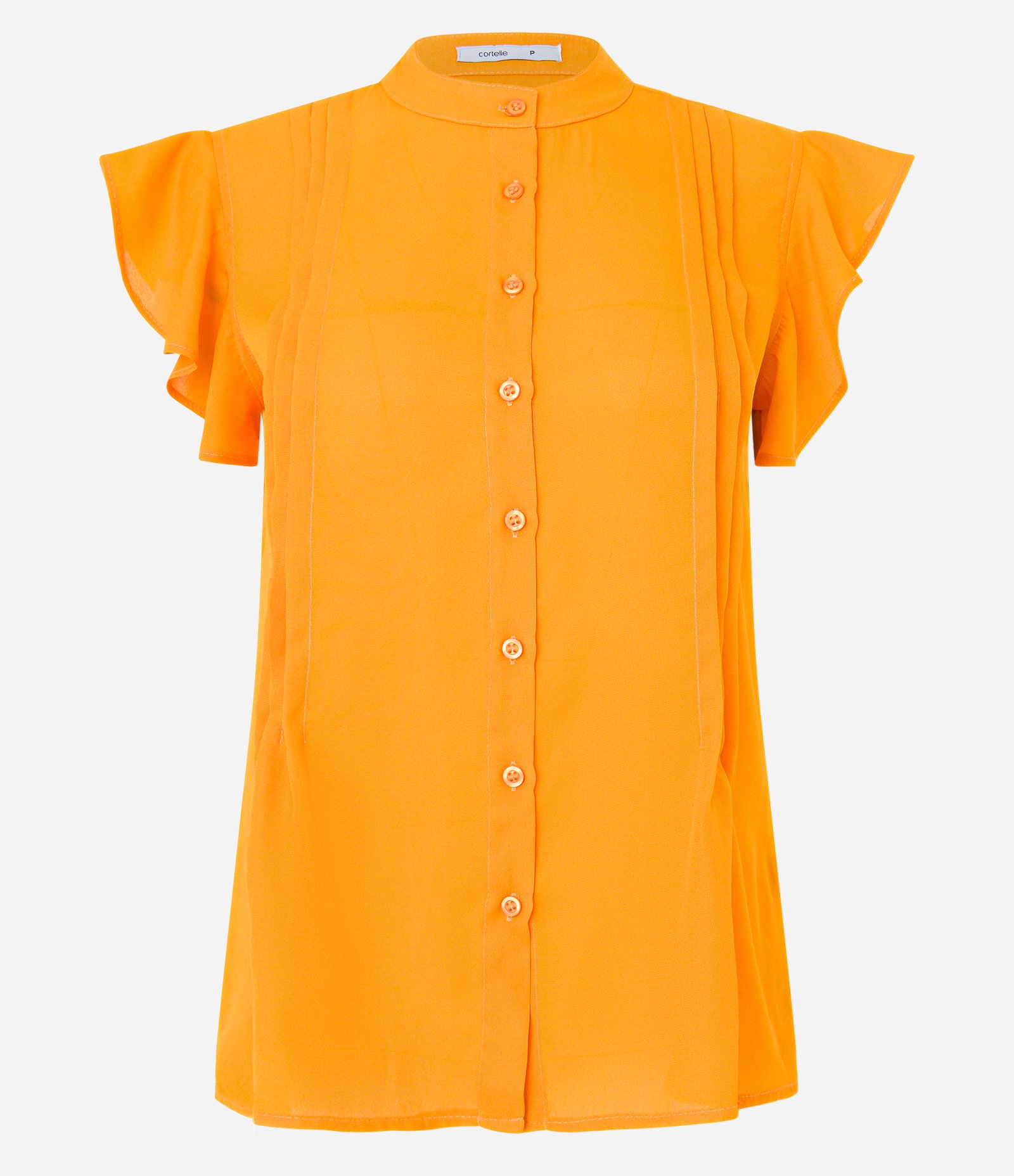Camisa Sem Manga em Crepe com Babados e Pregas Laranja 6