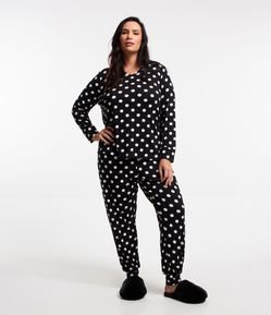 Pijama Longo em Viscose Estampado de Bolinhas Curve & Plus Size