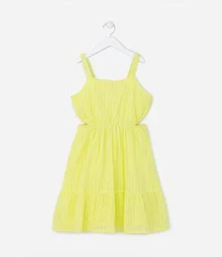 Vestido Infantil em Tricoline com  Recortes Vazados - Tam 5 a 14 Anos