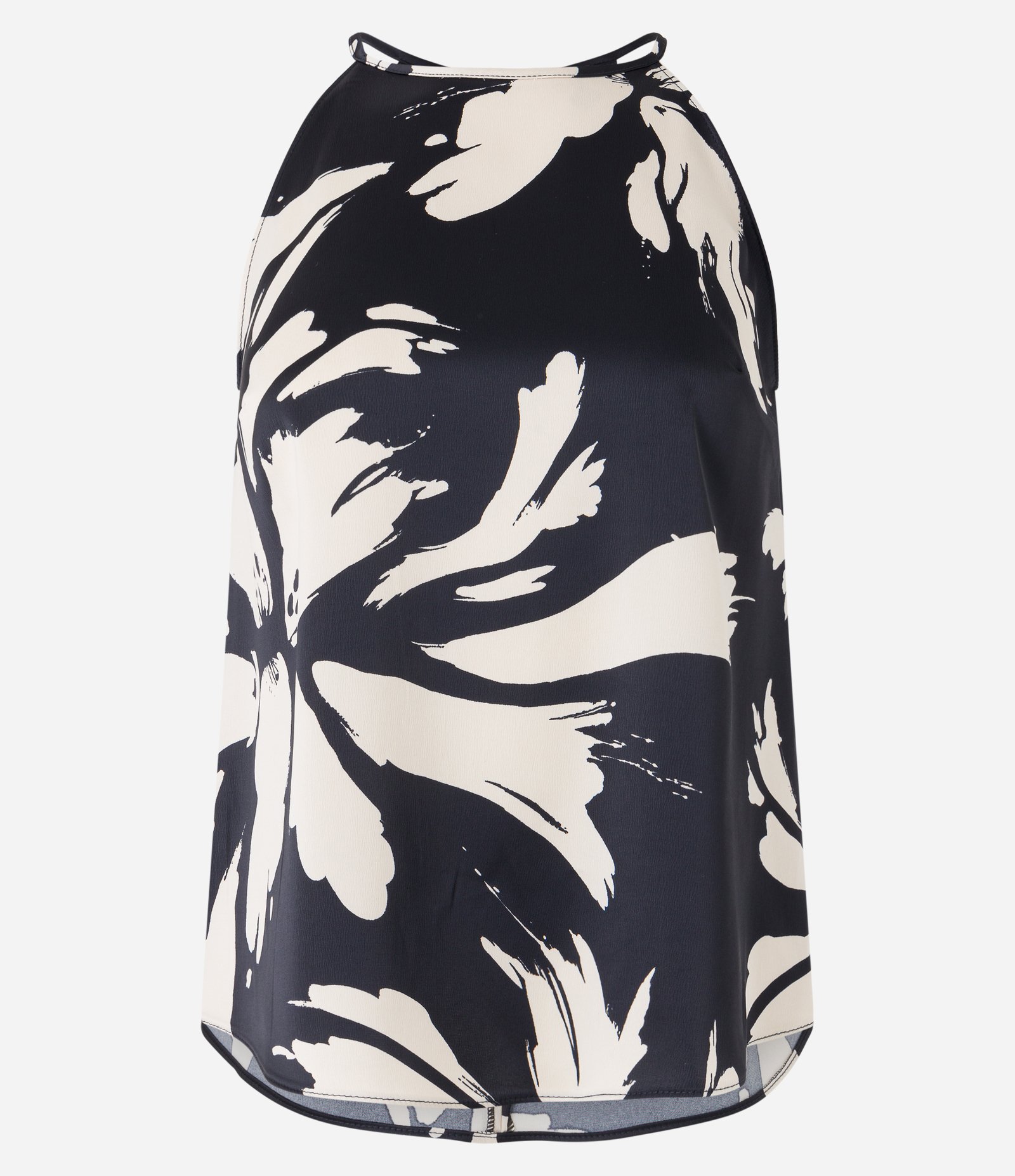 Blusa sem Manga em Tecido Acetinado com Estampa Floral Contrastantes Preto/ Branco 5