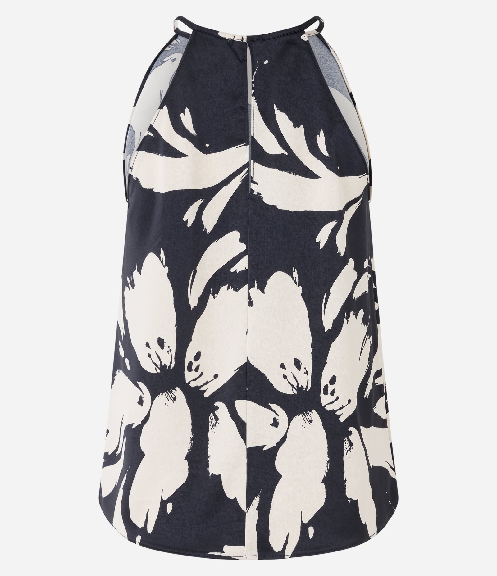 Blusa sem Manga em Tecido Acetinado com Estampa Floral Contrastantes Preto/ Branco 6