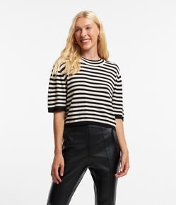 Blusa Cropped em Tricô Listrado