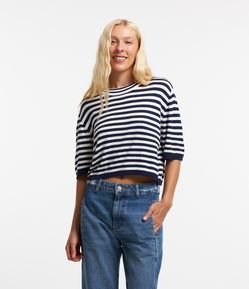 Blusa Cropped em Tricô Listrado