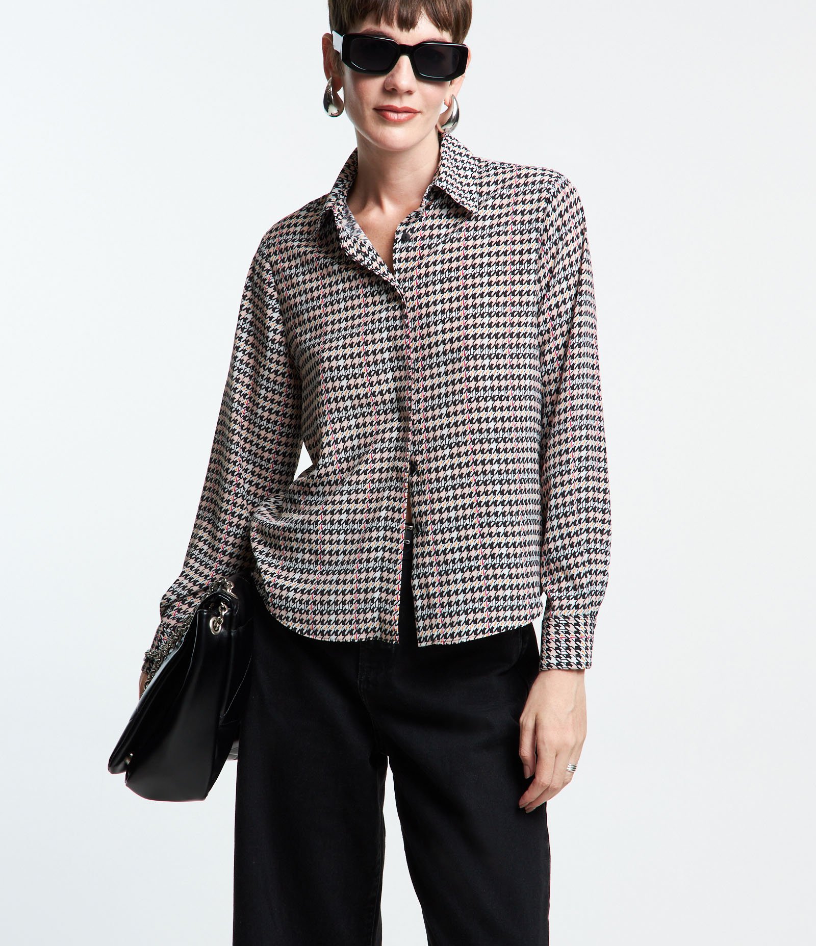 Camisa Manga Longa em Crepe com Estampa Xadrez Multicores 1