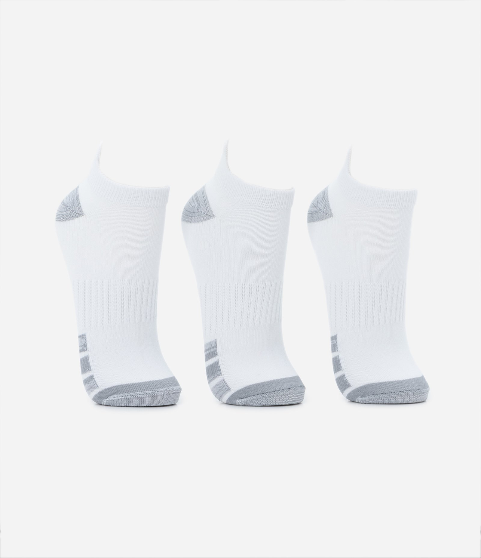 Kit 03 Meias Cano Baixo em Poliamida com Estampa de Listras Branco/Cinza 2