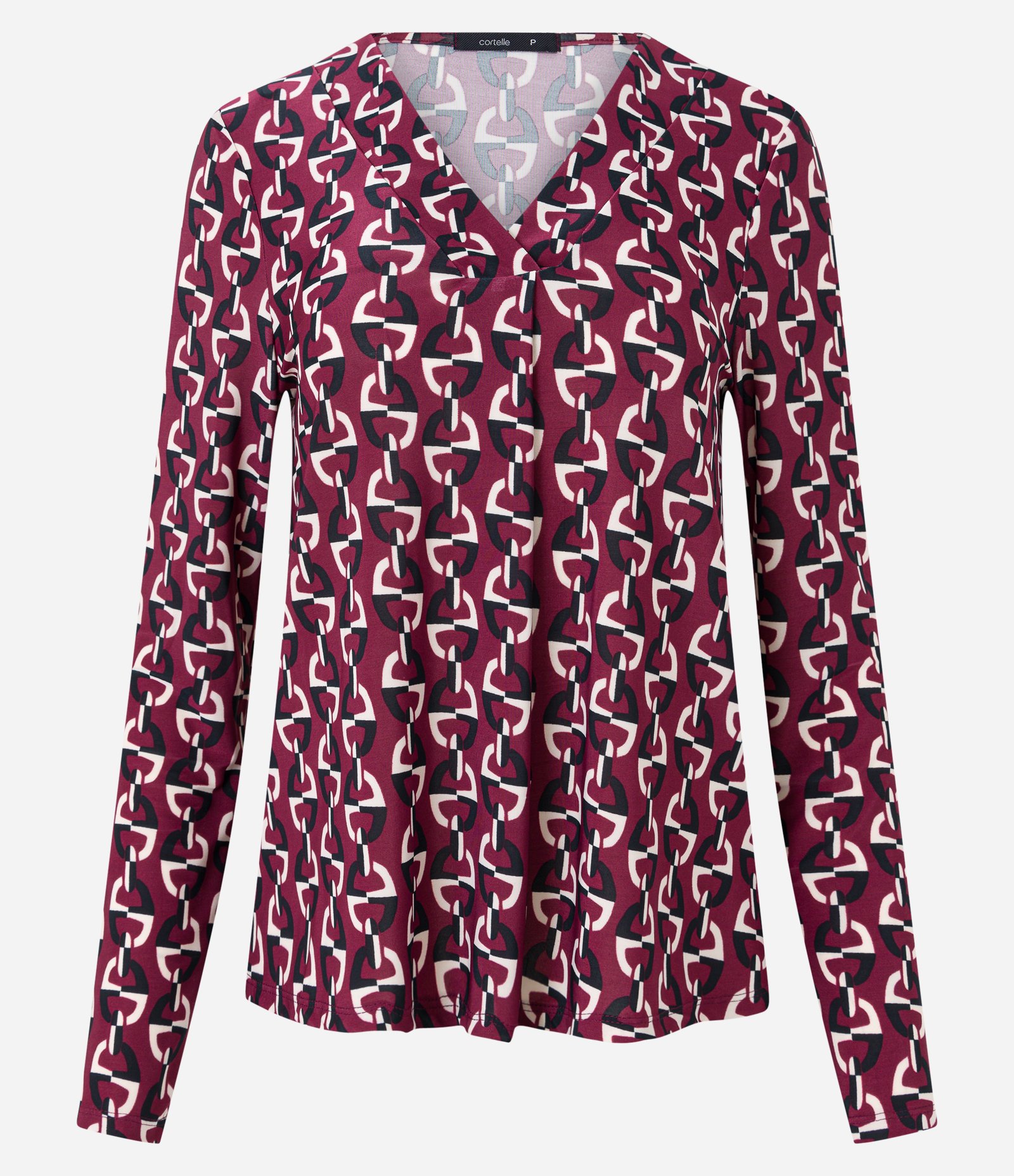 Blusa em Microfibra com Pregas Frontais e Estampa Geométrica Vermelho Vinho 6