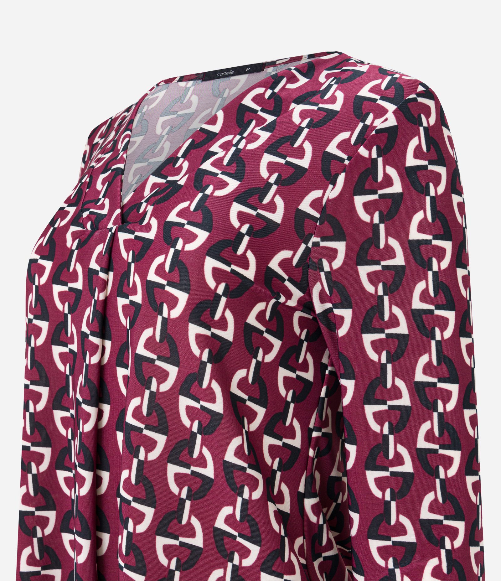 Blusa em Microfibra com Pregas Frontais e Estampa Geométrica Vermelho Vinho 7