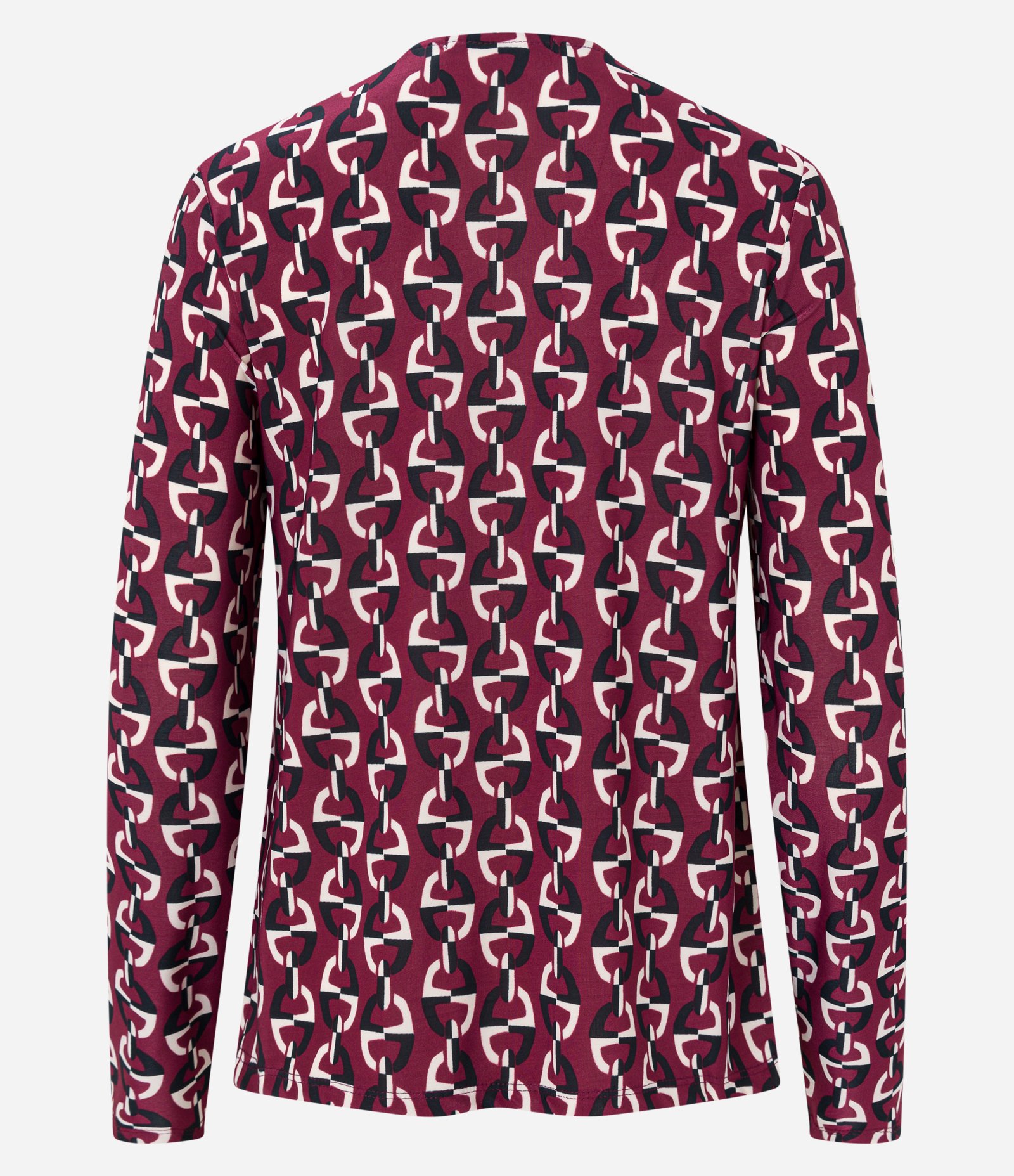 Blusa em Microfibra com Pregas Frontais e Estampa Geométrica Vermelho Vinho 8