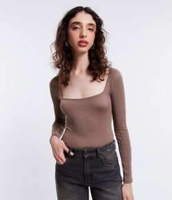 Body Seamless com Recorte e Manga Longa