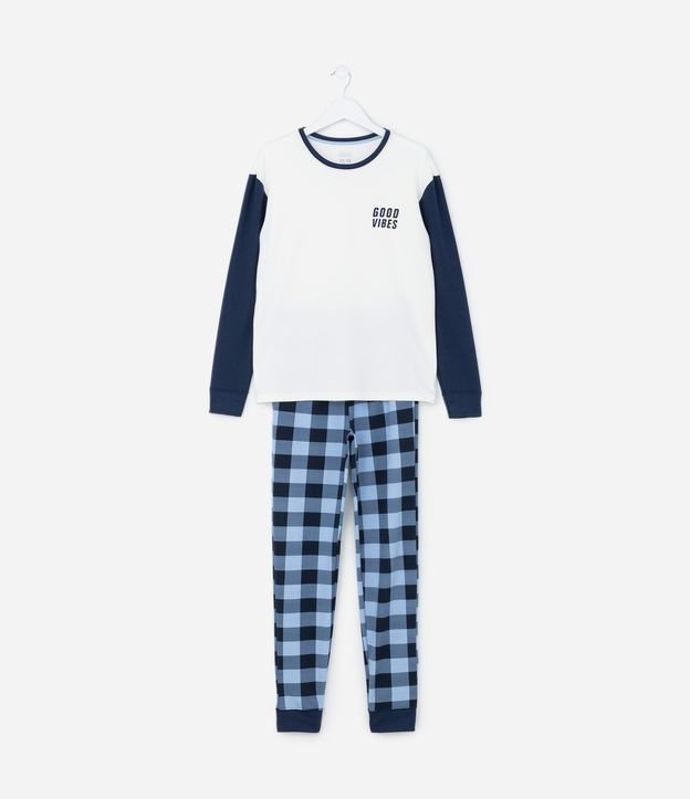 Pijama Longo Infantil com Toque Suave e Estampa Xadrez - Tam 5 a 14 Anos