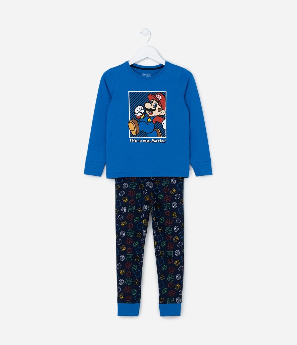 Pijama Infantil com Estampa do Super Mario Tam 4 a 10 anos Azul