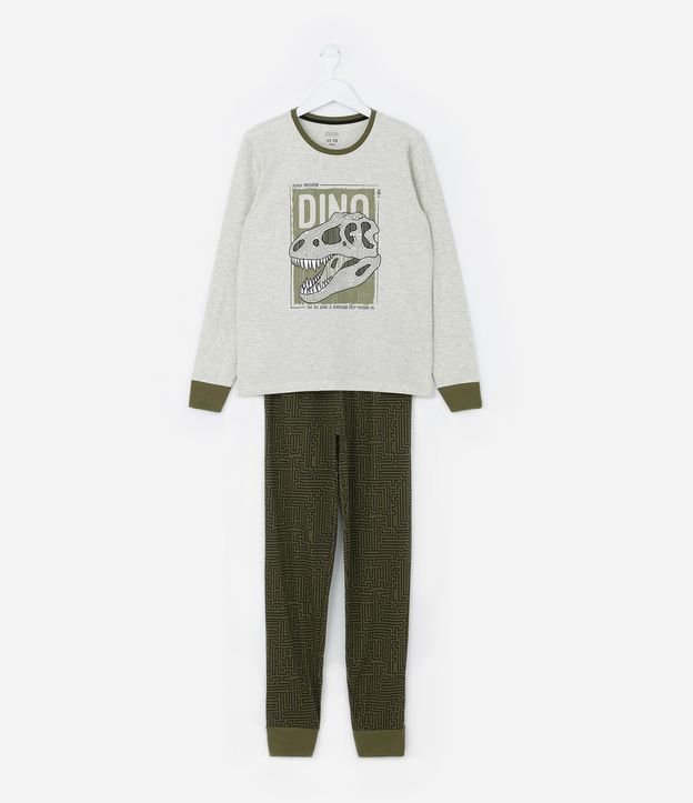 Pijama Longo Infantil com Estampa de Dinossauro - Tam 5 a 14 anos