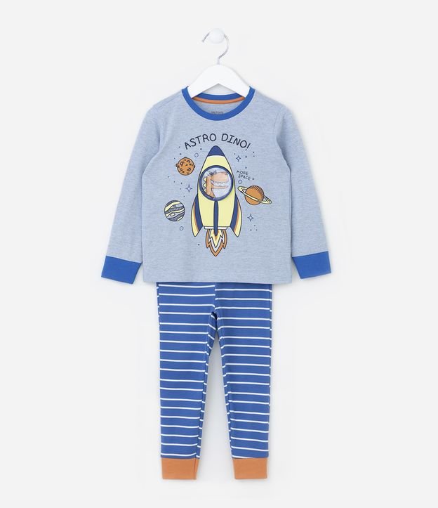Pijama Infantil em Algodão Estampa Dinossauro Astronauta - Tam 2 a 4 anos