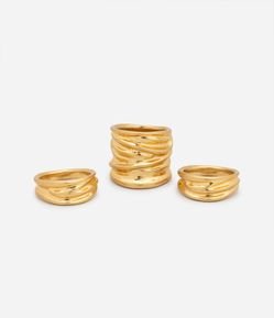 Kit 03 Anéis Largos com Textura Espiral