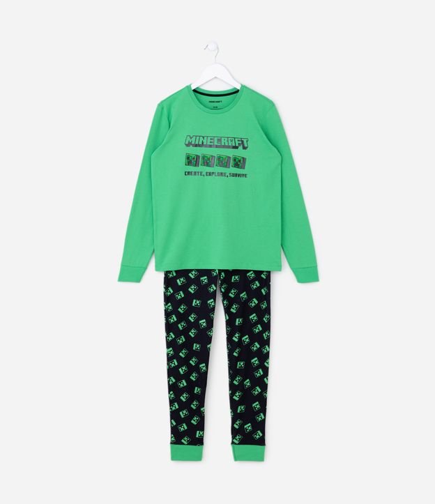 Pijama Infantil Longo em Algodão Estampa Minecraft - Tam 5 a 14 anos