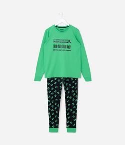Pijama Infantil Longo em Algodão Estampa Minecraft - Tam 5 a 14 anos