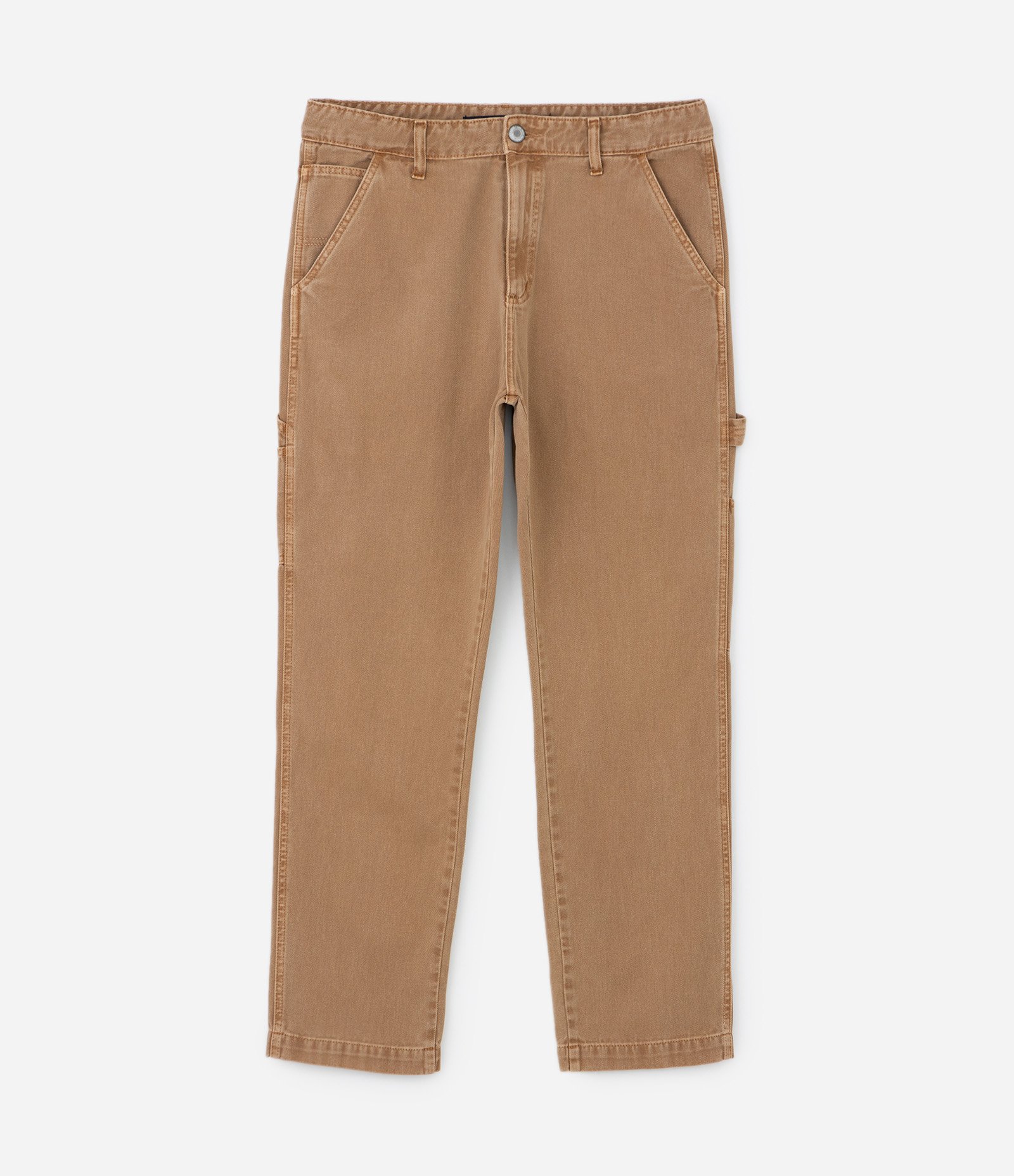 Calça Reta Loose em Sarja com Tira Lateral Carpinteiro Marrom 6