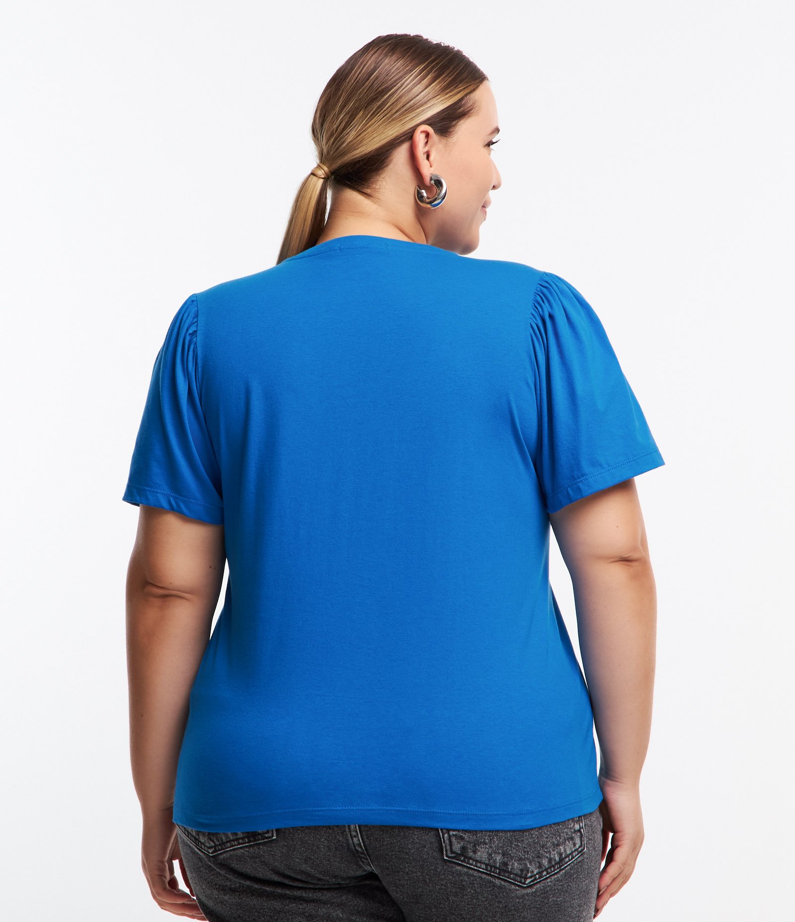 Blusa em Algodão com Manga Bufante Curve & Plus Size Azul 3