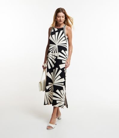 Menor preço em Vestido Midi em Malha de Viscose com Detalhe na Cava e Estampa Abstrata