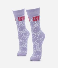 Meia Cano Alto em Algodão com Estampa Hello Kitty