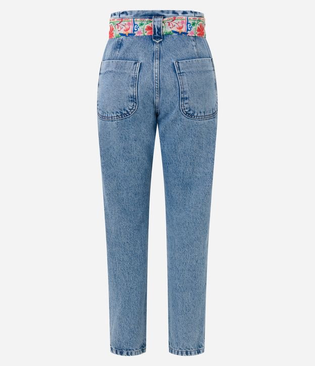 Calça Mom em Jeans com Cinto Lenço com Estampa Aquarelada Azul 6