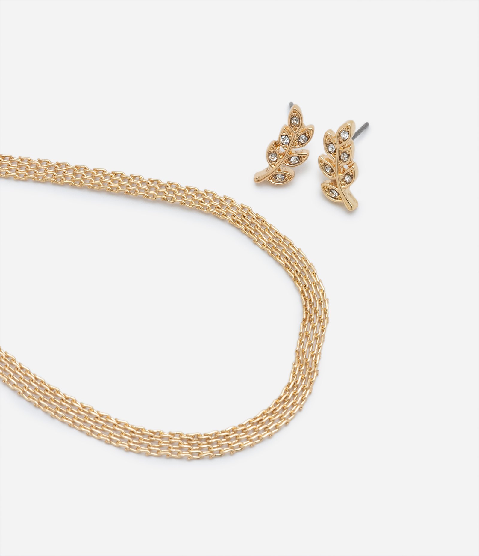Conjunto de Colar e Brincos em Metal com Detalhes Dourado 1