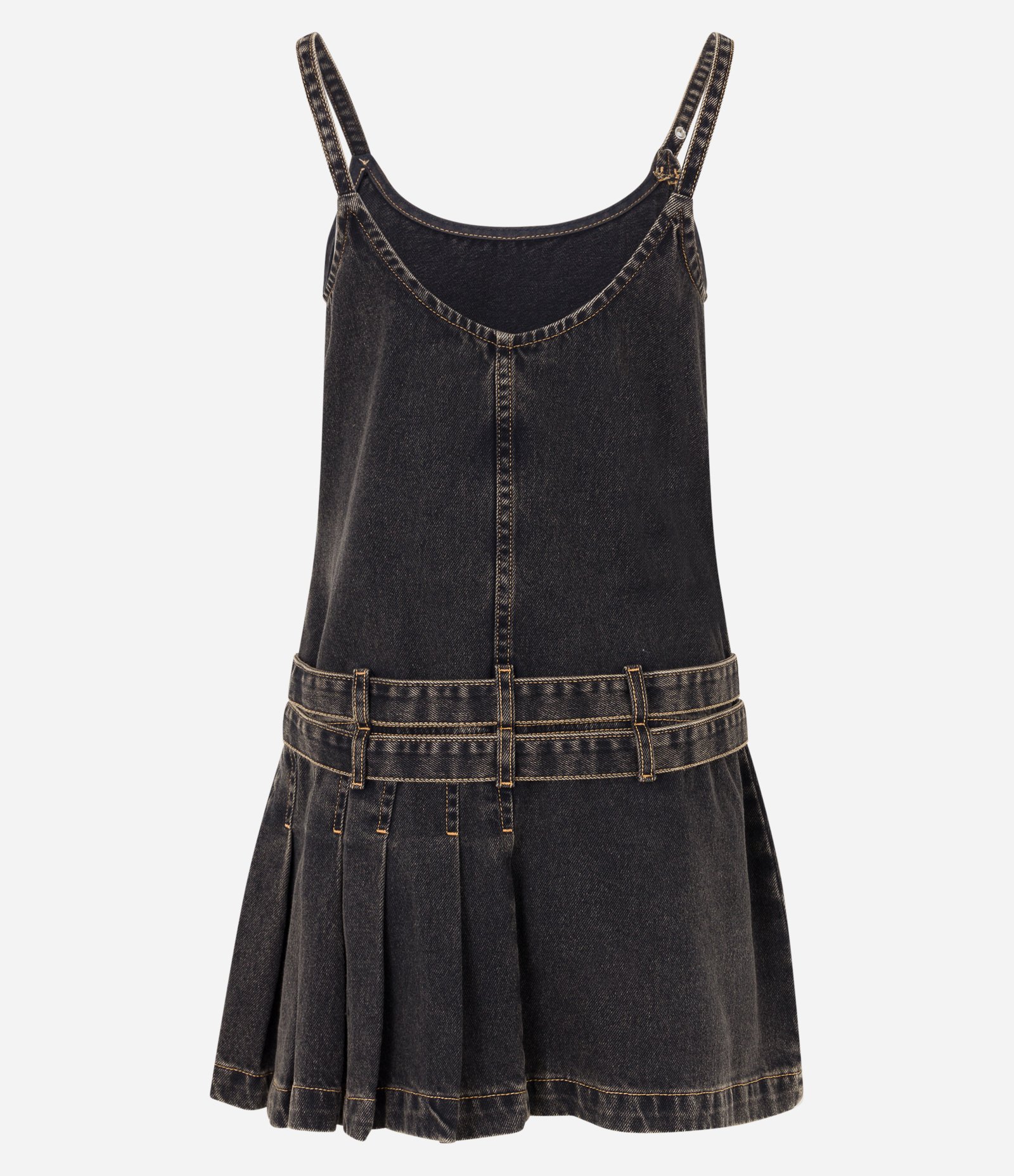 Vestido Curto em Jeans com Pregas e Cinto Preto 7