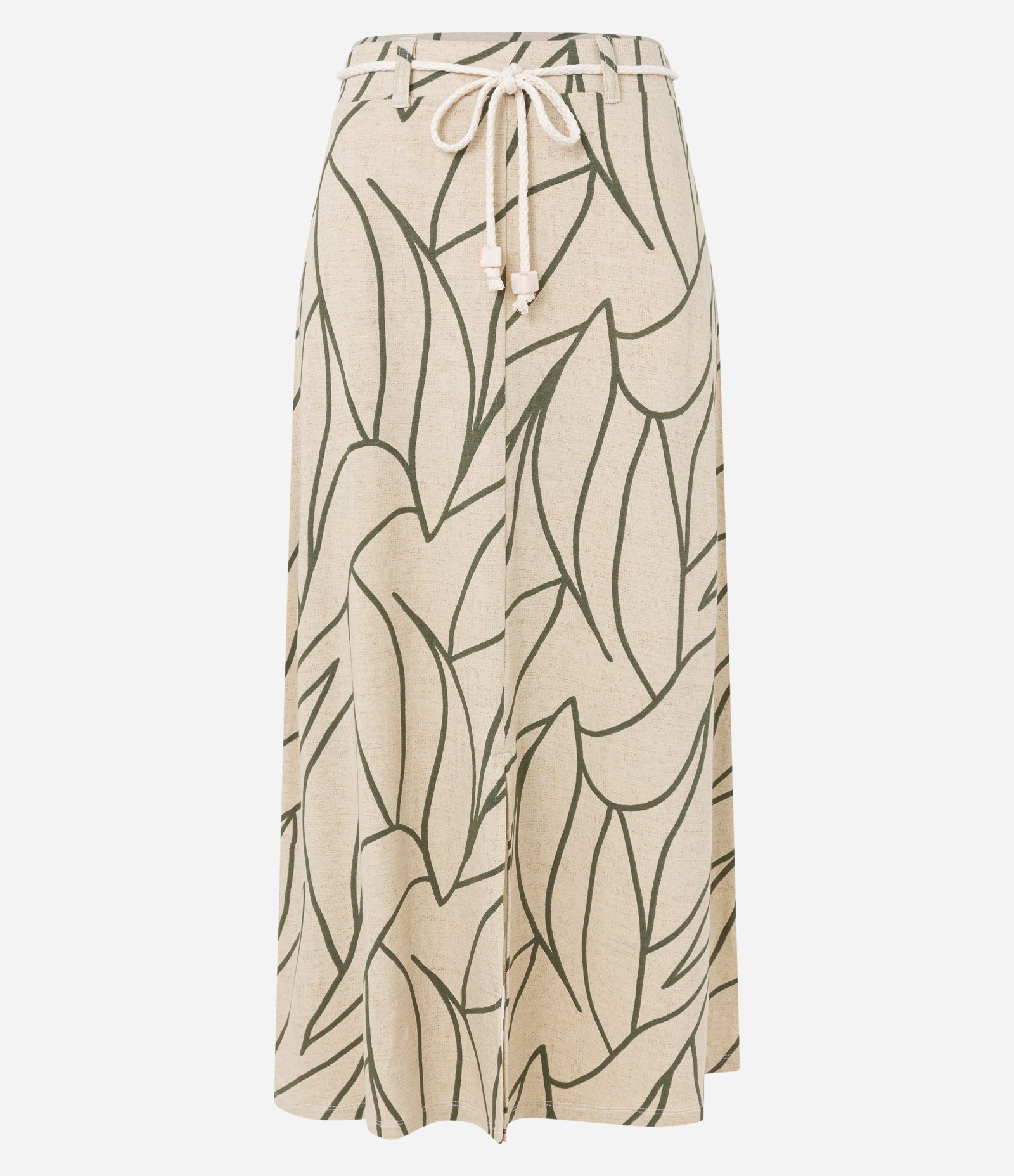 Saia New Midi em Moletinho com Cinto Corda e Estampa Folhagem Bege 5