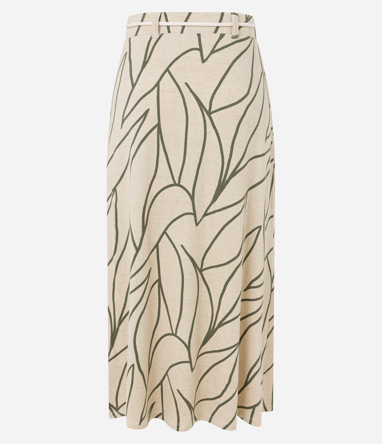 Saia New Midi em Moletinho com Cinto Corda e Estampa Folhagem Bege 7