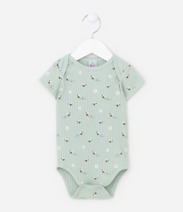 Body Infantil Canelado com Estampa de Abelhinhas - Tam RN a 18 meses