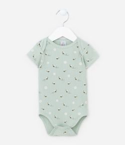 Body Infantil Canelado com Estampa de Abelhinhas - Tam RN a 18 meses
