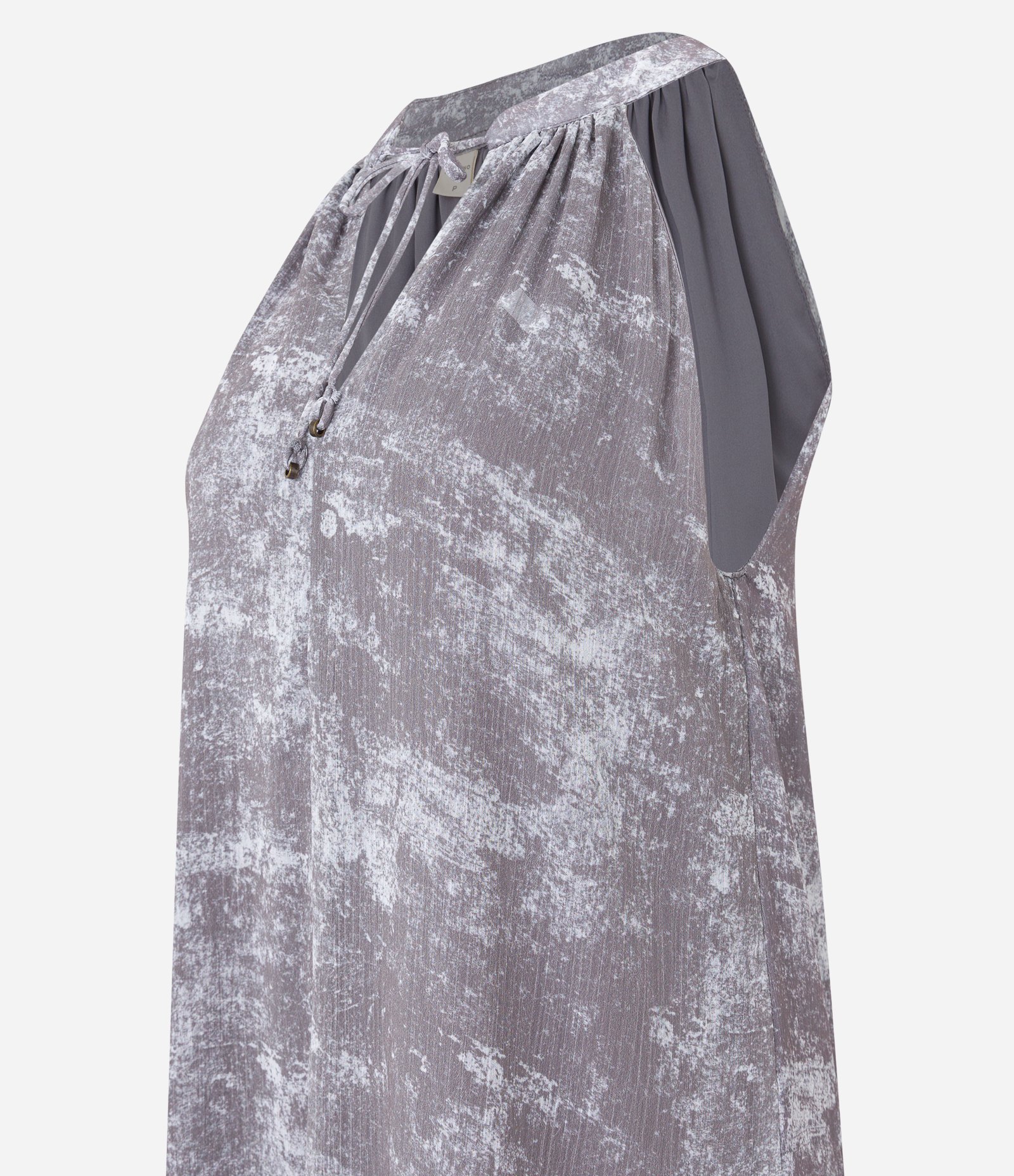 Vestido Midi em Chiffon com Amarração na Gola e Recorte Franzido na Saia Cinza 7