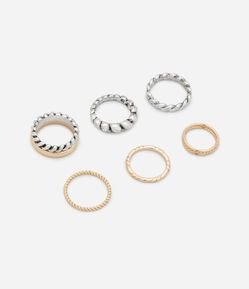 Conjunto 06 Anéis em Diferentes Formatos com Detahes Torcidos