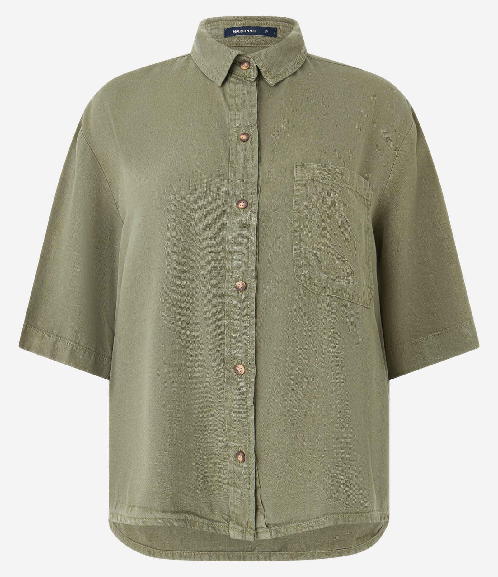 Camisa em Sarja com Abotoamento Frontal e Bolso Verde 5