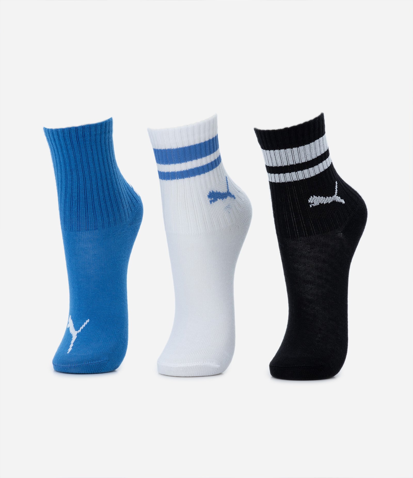 Kit 03 Pares de Meias Infantis Cano Médio Puma - Tam 25 ao 39 Azul/Branco/Preto 1