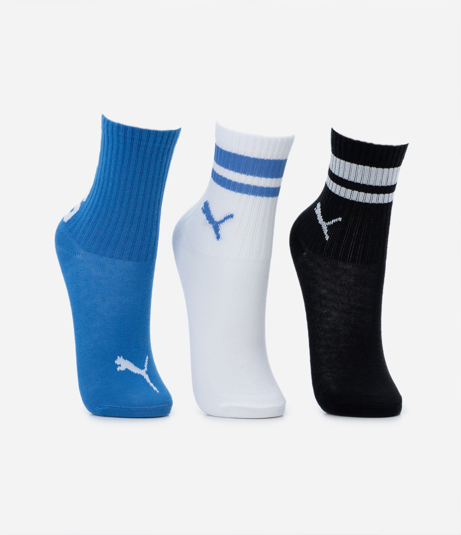 Kit 03 Pares de Meias Infantis Cano Médio Puma - Tam 25 ao 39 Azul/Branco/Preto 2