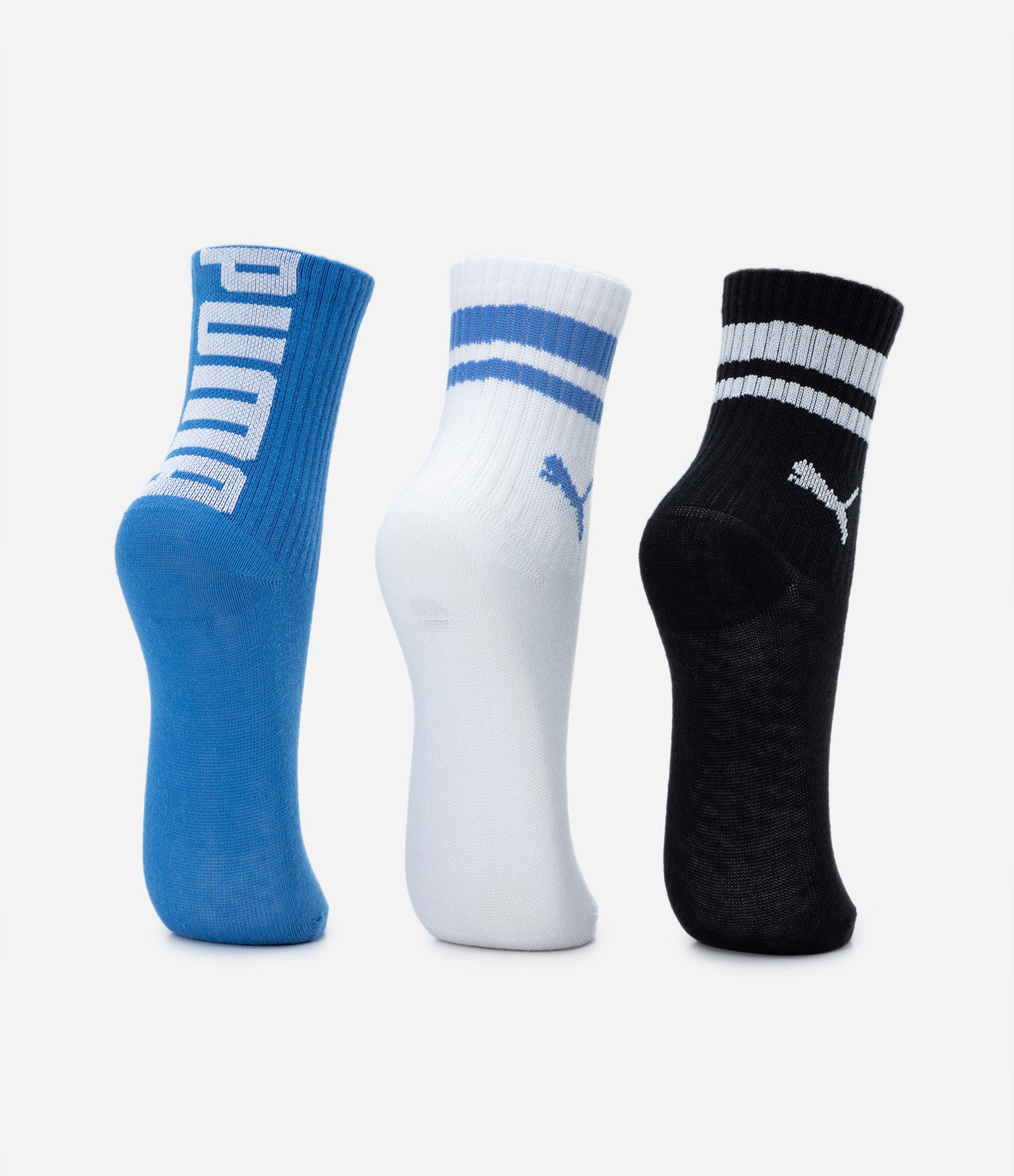 Kit 03 Pares de Meias Infantis Cano Médio Puma - Tam 25 ao 39 Azul/Branco/Preto 3
