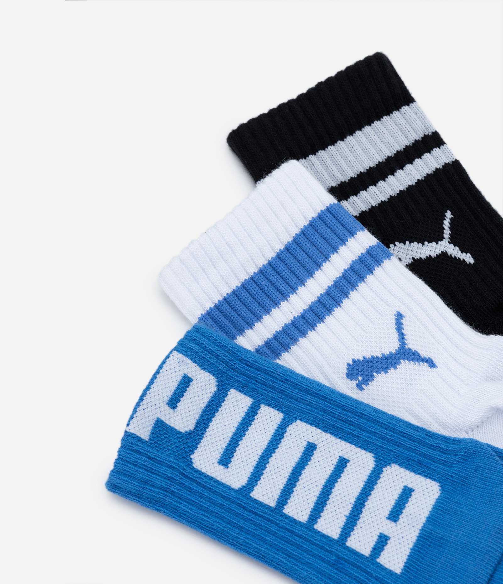 Kit 03 Pares de Meias Infantis Cano Médio Puma - Tam 25 ao 39 Azul/Branco/Preto 4