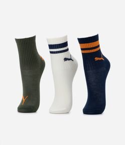 Kit 03 Meias Infantis com Estampa da Puma - Tam 25 ao 34
