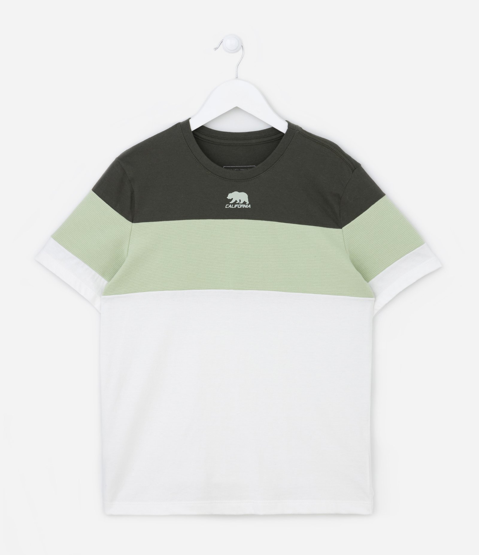 Camiseta Infantil com Estampa California e Recortes Texturizados - Tam 5 a 14 Anos Branco/Verde 2