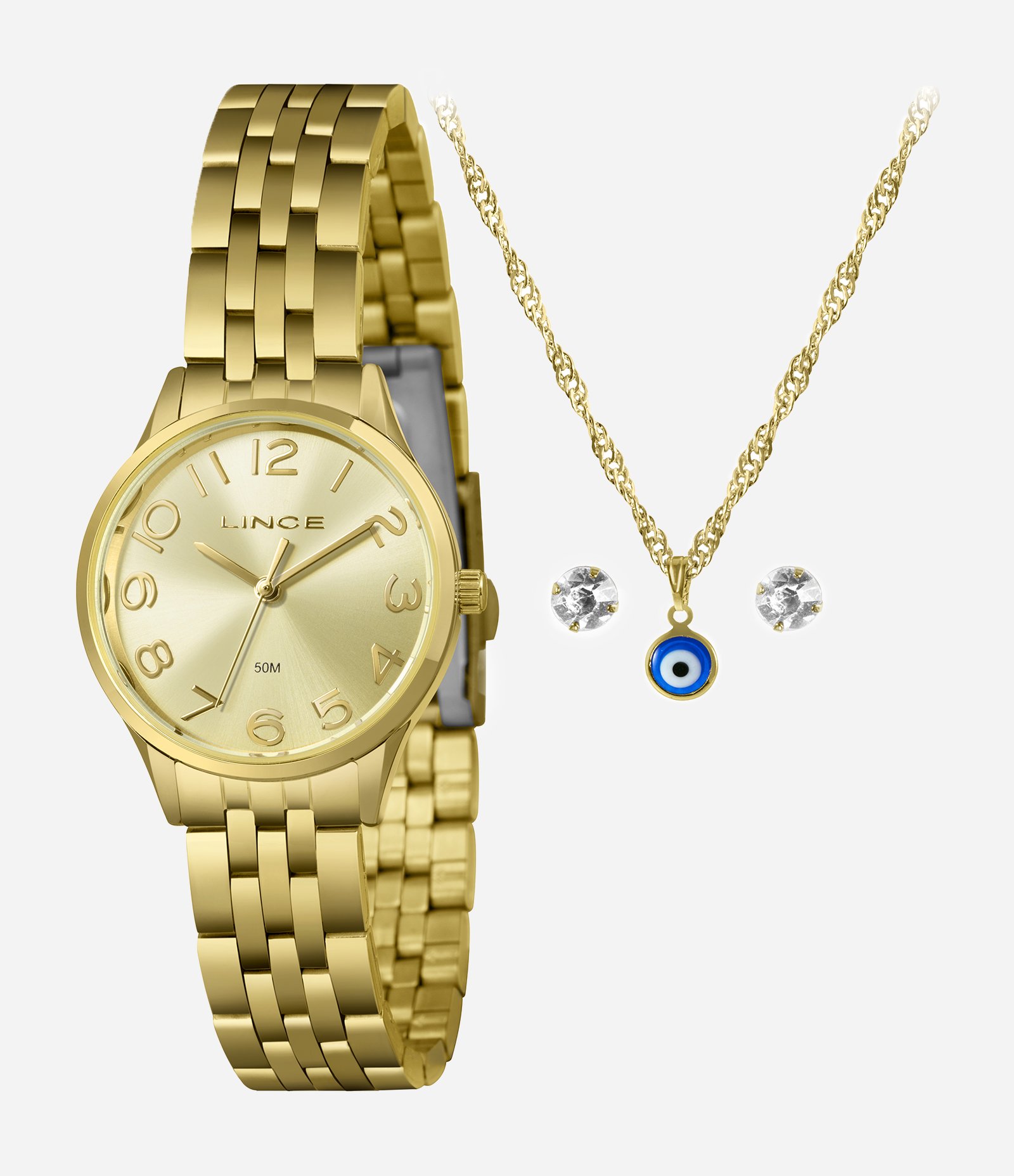 Kit Relógio Feminino Lince Analógico com Caixa e Pulseira de Metal  Dourado 1
