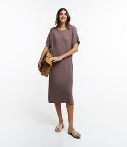 Vestido Midi em Malha com Estampa de Folhagens