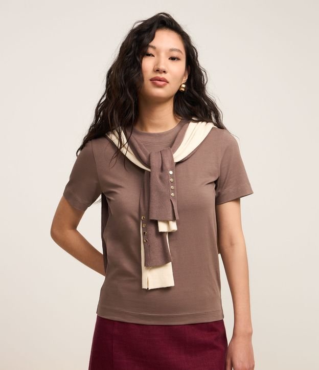 Blusa em Ribana com Gola Redonda Justa