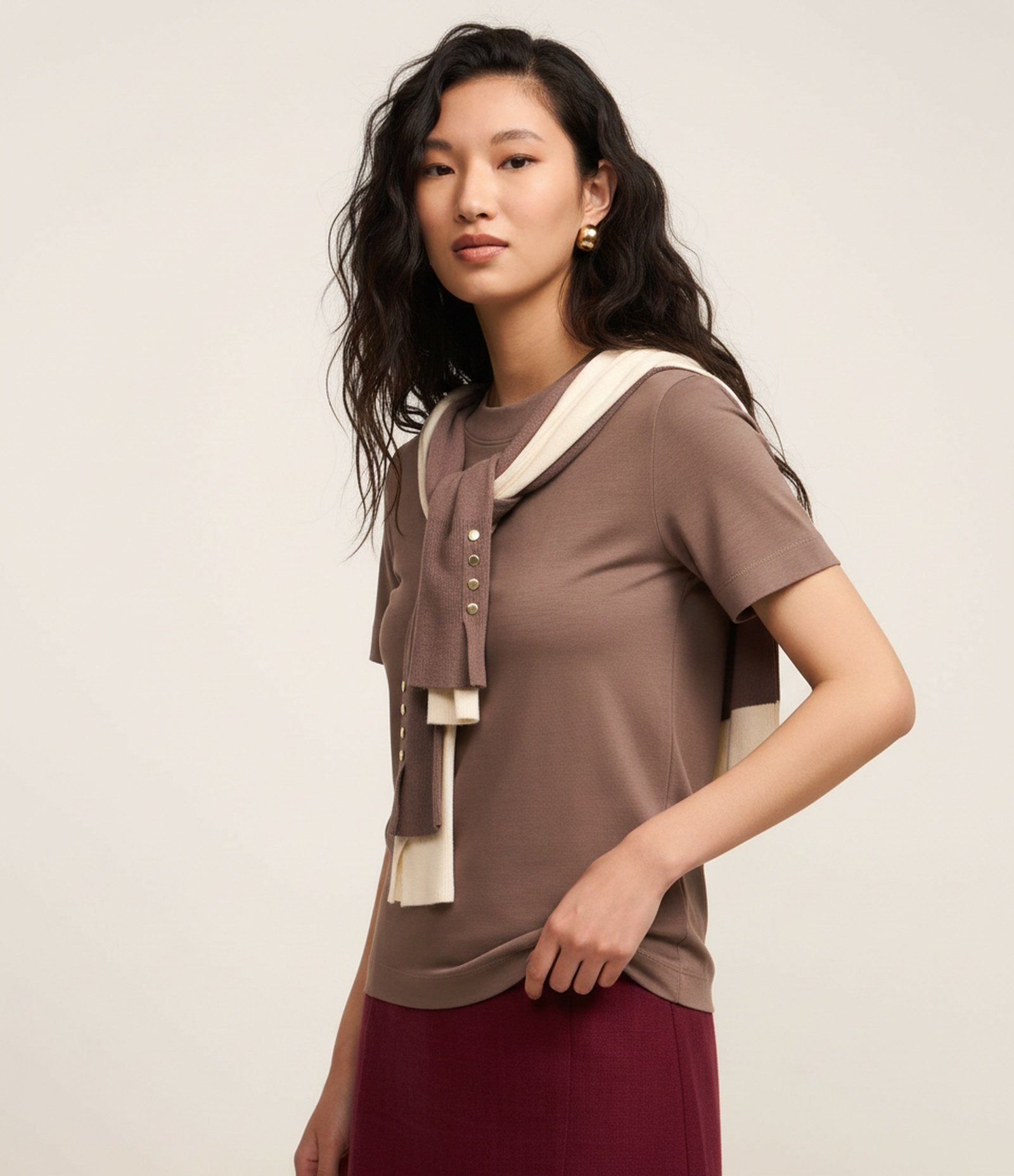 Blusa Básica Justinha em Ribana de Algodão Marrom 4